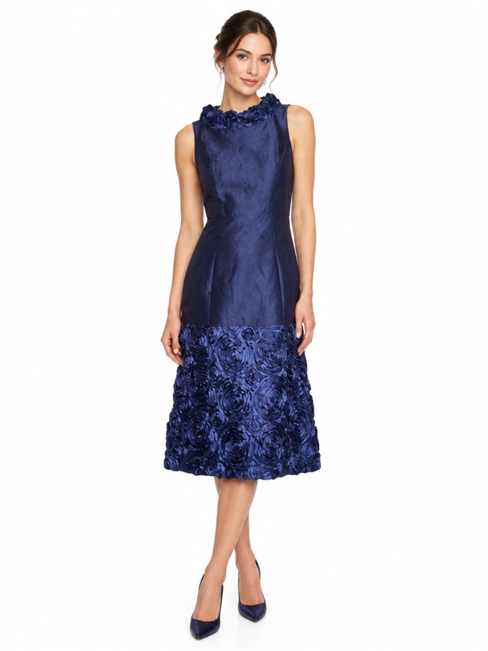 B Michael America Red Collection Dress Blue Rose Tafetta Satiny Size 4